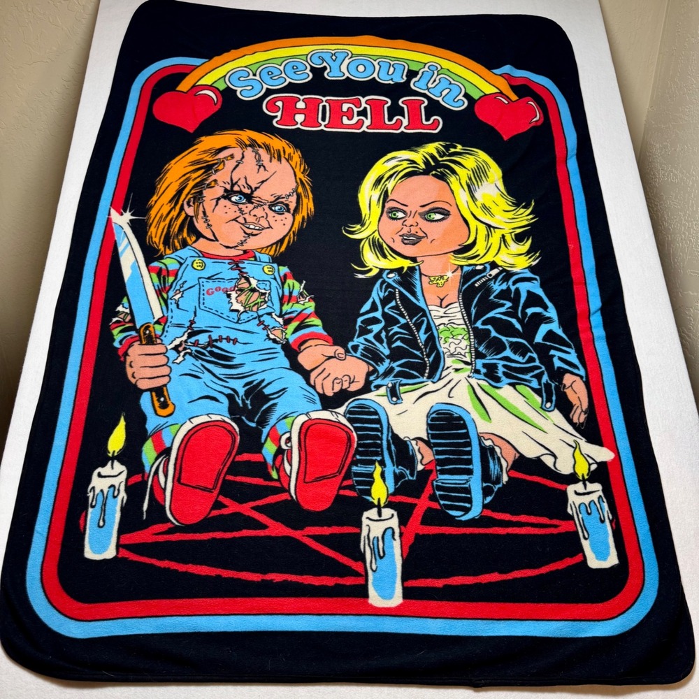 Bride of Chucky Loot Fright Exclusive See You In Hell Fleece Throw Blanket Black